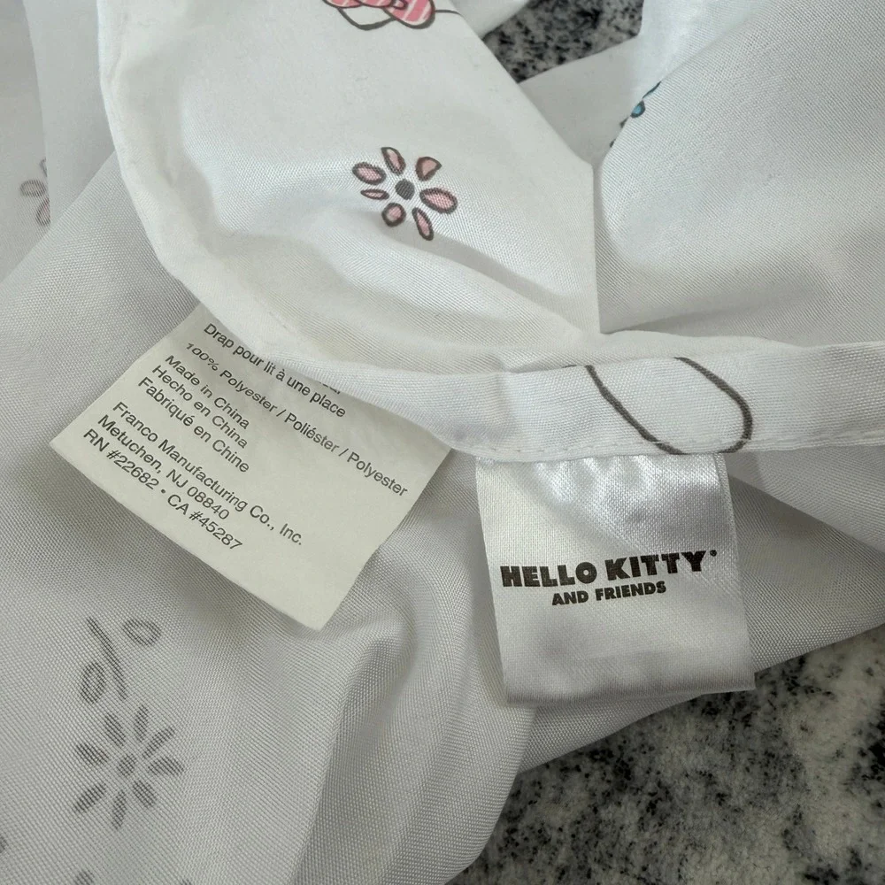 Sanrio Hello Kitty My Melody Cinnamoroll Twin Flat Sheet White Kids Bedding